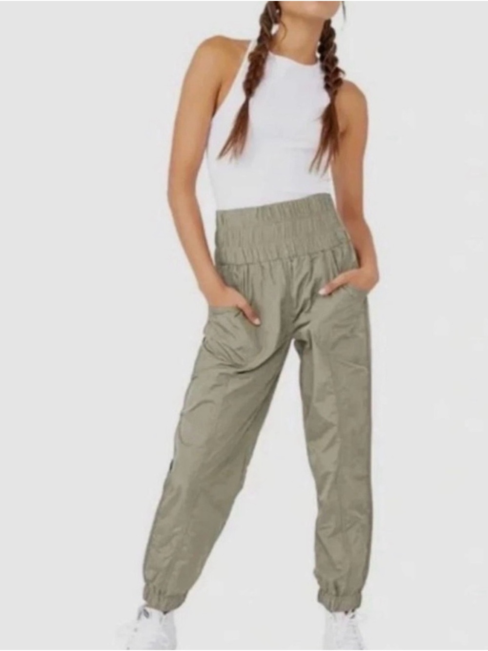 FP Movement by Free People Olive Green Ruched Waist Joggers